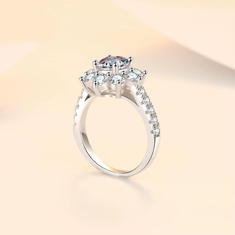 VVS1 1/2CT Moissanite Wedding Sunflower Ring for Women Promise Engagement S925 Sterling Silver GRA Certified Jewelry