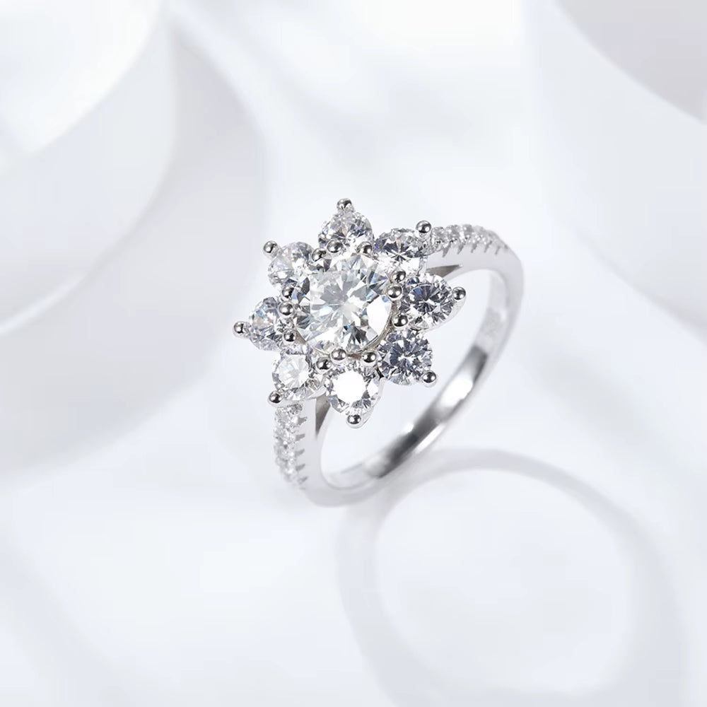VVS1 1/2CT Moissanite Wedding Sunflower Ring for Women Promise Engagement S925 Sterling Silver GRA Certified Jewelry