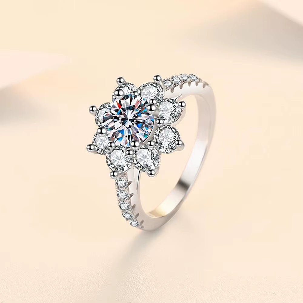 VVS1 1/2CT Moissanite Wedding Sunflower Ring for Women Promise Engagement S925 Sterling Silver GRA Certified Jewelry