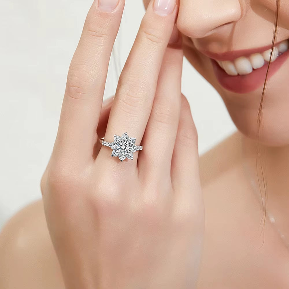 VVS1 1/2CT Moissanite Wedding Sunflower Ring for Women Promise Engagement S925 Sterling Silver GRA Certified Jewelry