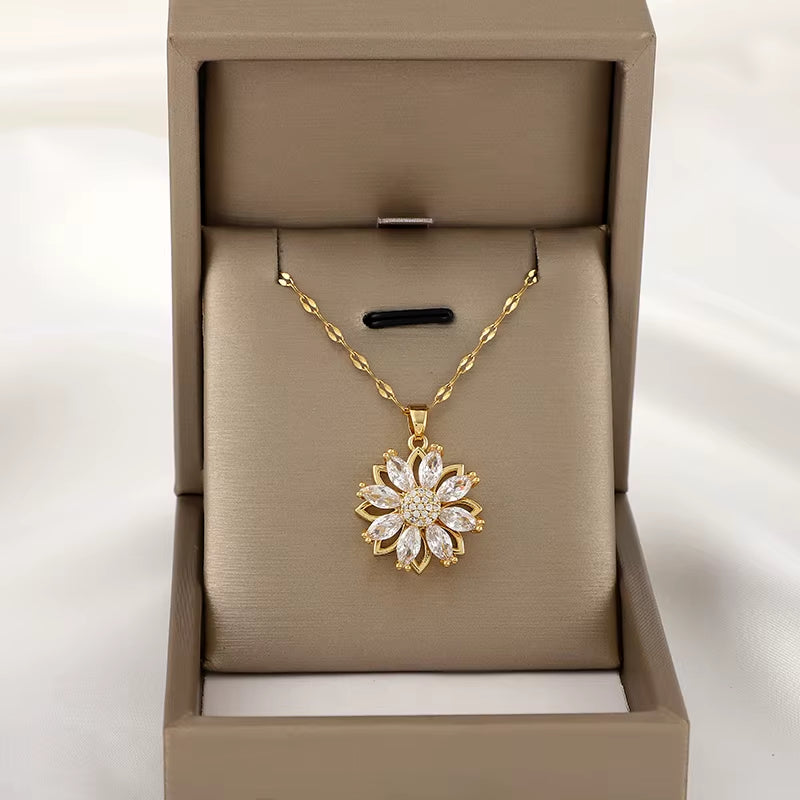 360° Rotatable Decompressible Sunflower Sunflower Pendant Necklace for Women’S Birthday Gift, Thanksgiving Gift for Friends