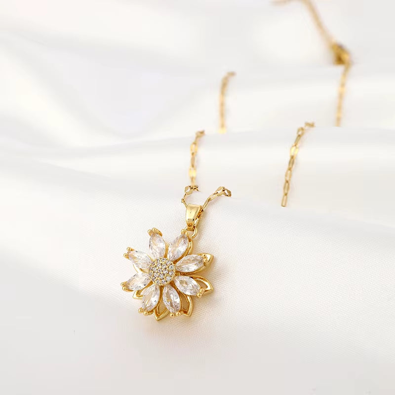 360° Rotatable Decompressible Sunflower Sunflower Pendant Necklace for Women’S Birthday Gift, Thanksgiving Gift for Friends