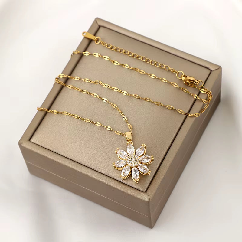 360° Rotatable Decompressible Sunflower Sunflower Pendant Necklace for Women’S Birthday Gift, Thanksgiving Gift for Friends