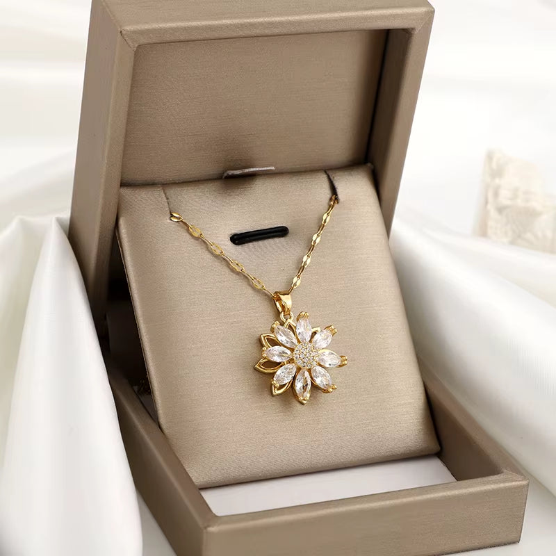 360° Rotatable Decompressible Sunflower Sunflower Pendant Necklace for Women’S Birthday Gift, Thanksgiving Gift for Friends